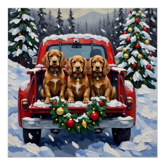 Cocker Spaniel Kerstmis Rode Truck Kerst  Perfect Poster (Voorkant)