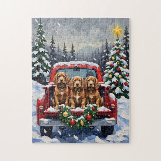 Cocker Spaniel Kerstmis Rode Truck Kerstfeest Legpuzzel (Verticaal)