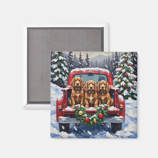 Cocker Spaniel Kerstmis Rode Truck Kerstfeest Magneet (Voorkant / Achterkant)