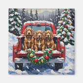 Cocker Spaniel Kerstmis Rode Truck Kerstfeest Magneet (Voorkant)