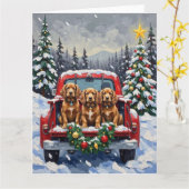 Cocker Spaniel Kerstmis Rode Truck Vakantie Kaart (Gele Bloem)