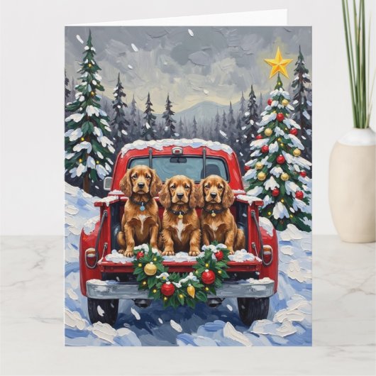 Cocker Spaniel Kerstmis Rode Truck Vakantie Kaart (Voorkant)