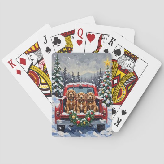 Cocker Spaniel Kerstmis Rode Truck Vakantie Pokerkaarten (Achterkant)