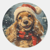 Cocker Spaniel Kerstmis Ronde Sticker (Voorkant)