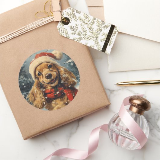 Cocker Spaniel Kerstmis Ronde Sticker (Geschenken)