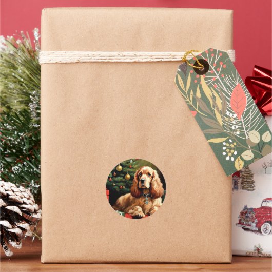 Cocker Spaniel Kerstmis Ronde Sticker (Feestdagen)