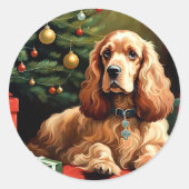 Cocker Spaniel Kerstmis Ronde Sticker (Voorkant)