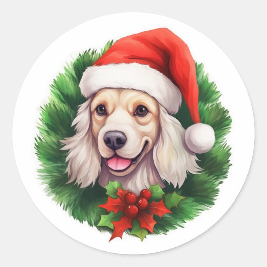 Cocker Spaniel Kerstmis Ronde Sticker (Voorkant)