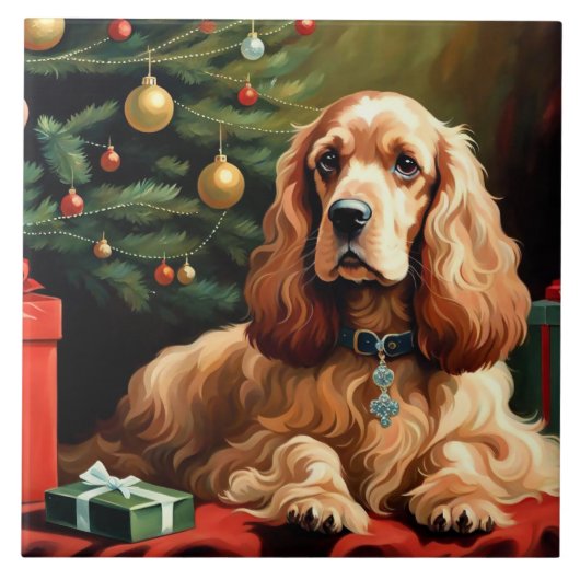 Cocker Spaniel Kerstmis Tegeltje (Voorkant)