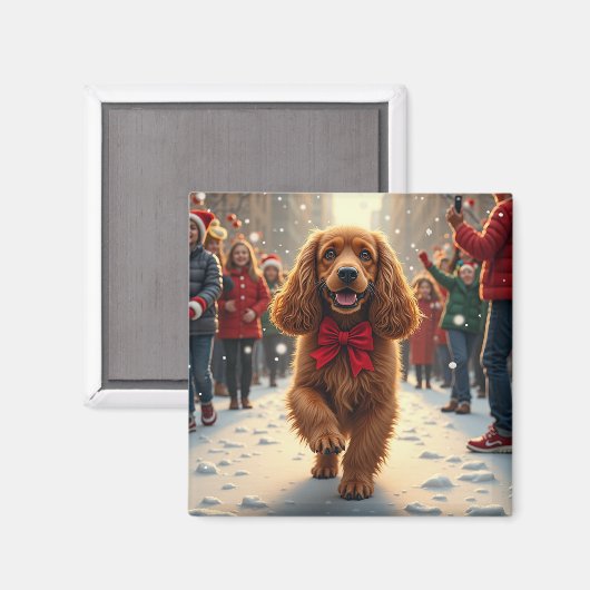 Cocker Spaniel Kerstparade Vakantieschilderij Magneet (Voorkant / Achterkant)