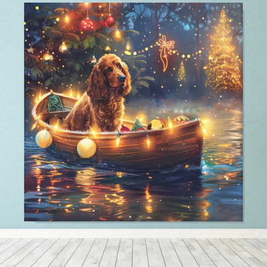 Cocker Spaniel Kerstvakantie Canvas Afdruk (Insitu (Houten vloer))