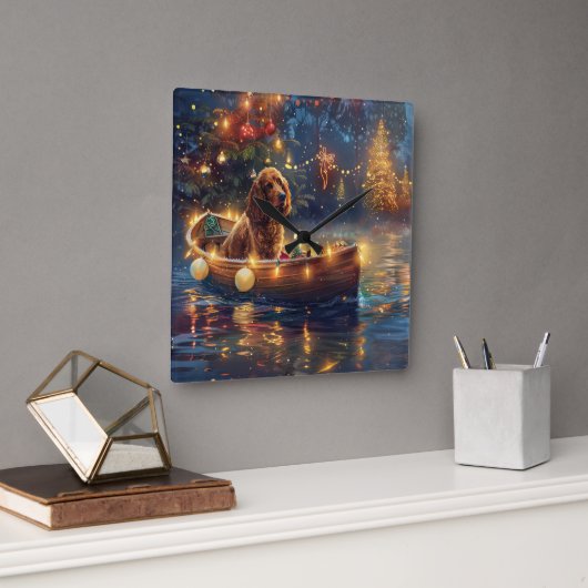Cocker Spaniel Kerstvakantie Vierkante Klok (Kantoor)