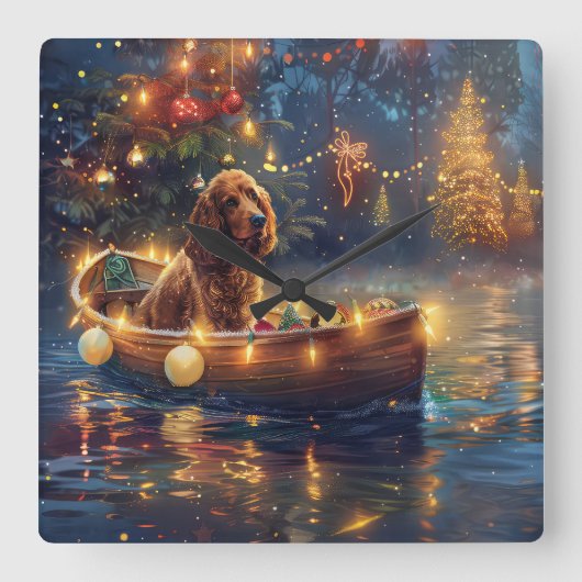 Cocker Spaniel Kerstvakantie Vierkante Klok (Voorkant)