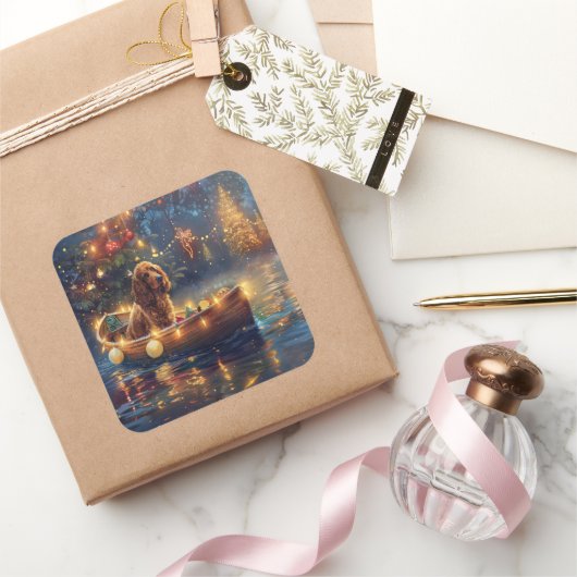 Cocker Spaniel Kerstvakantie Vierkante Sticker (Geschenken)