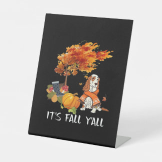 Cocker Spaniel Kostuum Herfst Het Is Herfst Jongen Reclamebord Met Voetstuk