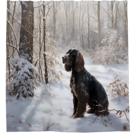 Cocker Spaniel Laat het sneeuwen Kerstmis Douchegordijn (Voorkant)