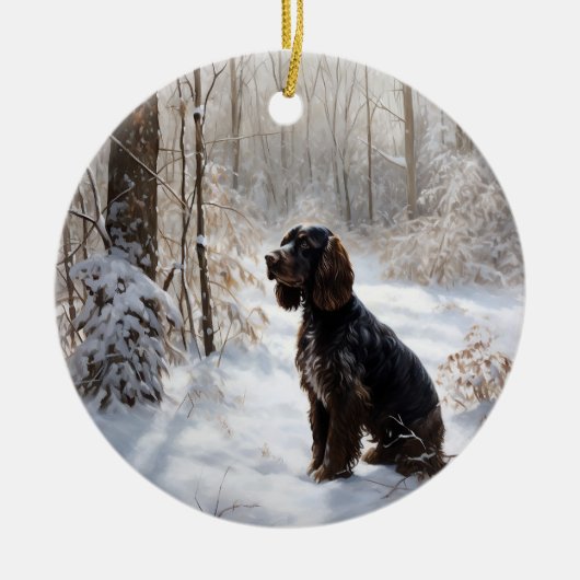Cocker Spaniel Laat het sneeuwen Kerstmis Keramisch Ornament (Voorkant)