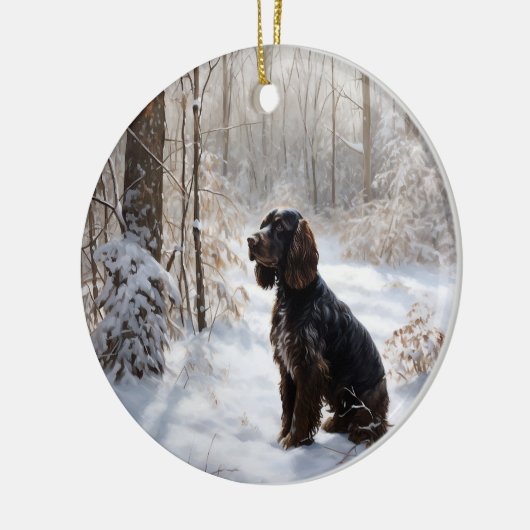 Cocker Spaniel Laat het sneeuwen Kerstmis Keramisch Ornament (Links)