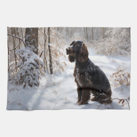 Cocker Spaniel Laat het sneeuwen Kerstmis Theedoek (Horizontaal)