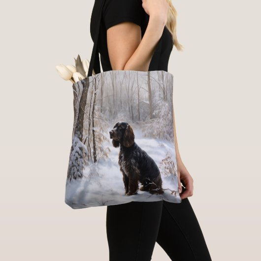 Cocker Spaniel Laat het sneeuwen Kerstmis Tote Bag (Dichtbij)