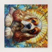 Cocker spaniel levendige kleuren Glas in lood art Legpuzzel (Horizontaal)