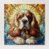 Cocker spaniel levendige kleuren Glas in lood art Legpuzzel (Verticaal)