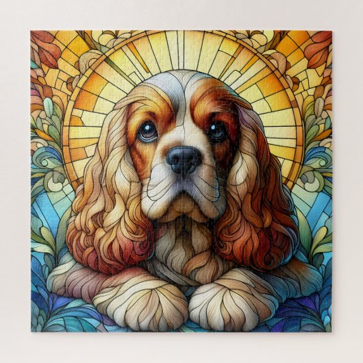 Cocker spaniel levendige kleuren Glas in lood art Legpuzzel (Verticaal)