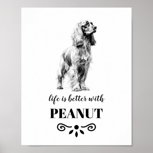 Cocker Spaniel Life is beter met Custom Dog Name Poster (Voorkant)