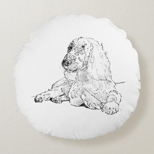 Cocker Spaniel Lijntekening Kunst Hond  Rond Kussen (Voorkant)