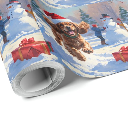 Cocker Spaniel loopt in de sneeuw met kerst Pet Cadeaupapier (Rol Hoek)