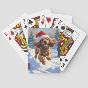 Cocker Spaniel loopt in de sneeuw met kerst Pet Pokerkaarten