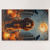 Cocker Spaniel Maanverlichte Pompoenveld Halloween Legpuzzel (Horizontaal)