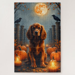Cocker Spaniel Maanverlichte Pompoenveld Halloween Legpuzzel