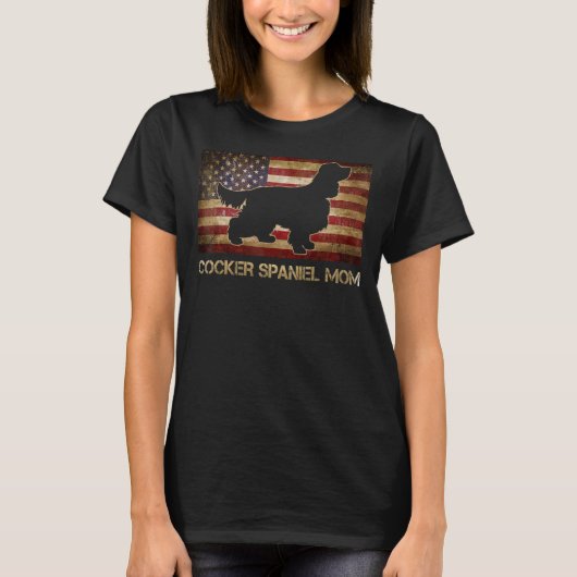 Cocker Spaniel Mam -Amerikaanse vlag Patriottisch T-shirt (Voorkant)