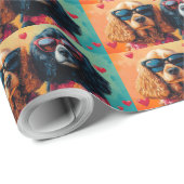 Cocker Spaniel met hart Rozen Valentijnsdag Cadeaupapier (Rol Hoek)