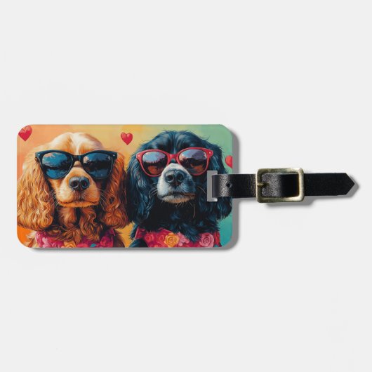 Cocker Spaniel Met Hartrozen Valentijnsdag  Bagagelabel (Voorkant horizontaal)