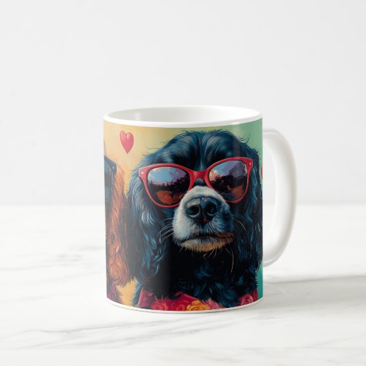 Cocker Spaniel Met Hartrozen Valentijnsdag Koffiemok (Voorkant rechts)