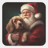Cocker Spaniel met Kerstman Festieve Kerst Vierkante Sticker (Voorkant)