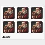 Cocker Spaniel met Kerstman Festieve Kerst Vierkante Sticker (Vel)