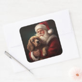 Cocker Spaniel met Kerstman Festieve Kerst Vierkante Sticker (Envelop)