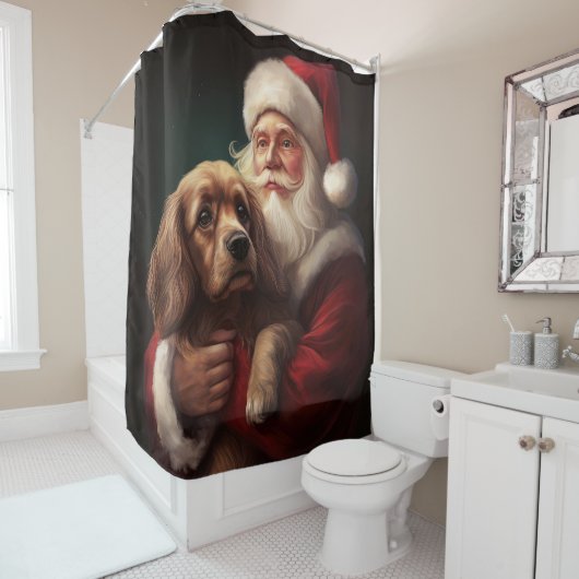 Cocker Spaniel met Kerstman Festive Kerstmis Douchegordijn (In situ)
