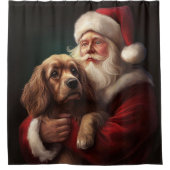 Cocker Spaniel met Kerstman Festive Kerstmis Douchegordijn (Voorkant)