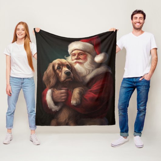 Cocker Spaniel met Kerstman Festive Kerstmis Fleece Deken (In situ)
