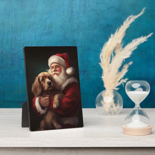 Cocker Spaniel met Kerstman Festive Kerstmis Fotoplaat (Zijkant)