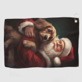 Cocker Spaniel met Kerstman Festive Kerstmis Golfhanddoek (Horizontaal)