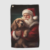Cocker Spaniel met Kerstman Festive Kerstmis Golfhanddoek (Voorkant)