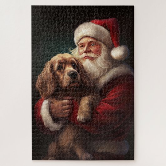 Cocker Spaniel met Kerstman Festive Kerstmis Legpuzzel (Verticaal)