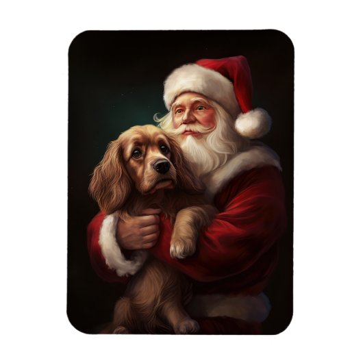 Cocker Spaniel met Kerstman Festive Kerstmis Magneet (Verticaal)