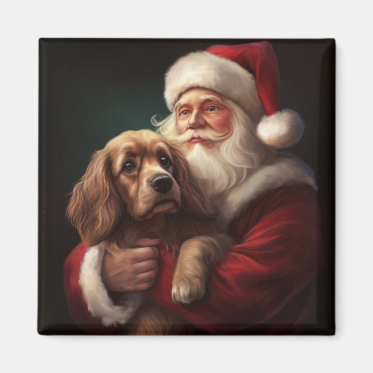 Cocker Spaniel met Kerstman Festive Kerstmis Magneet (Voorkant)
