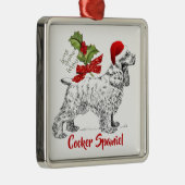 Cocker Spaniel met Kerstmuts Hulst Kerstmis Metalen Ornament (Rechts)